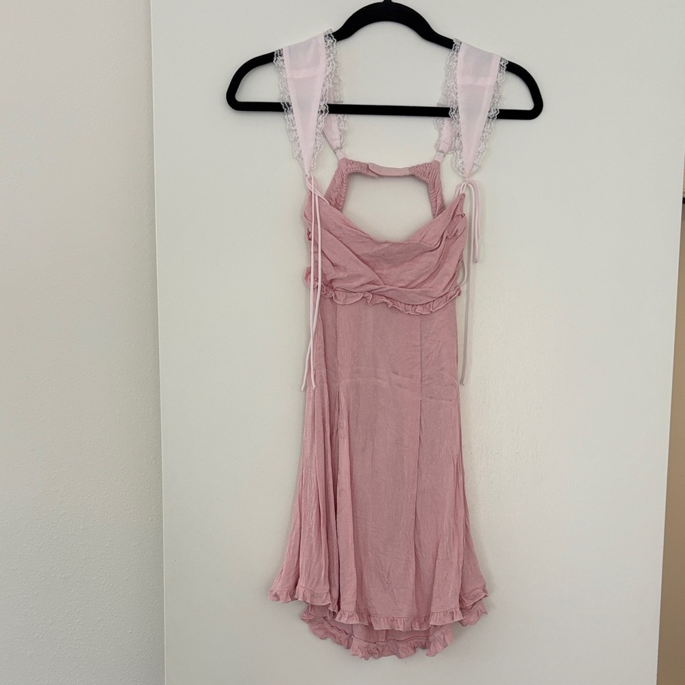 For Love And Lemons Holland Pink Mini Dress with Lace Straps - Picture 3 of 4